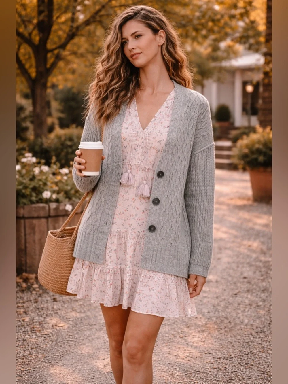 Free People Molly Cable Knit Cardigan Gray XS Button Boho Sweater